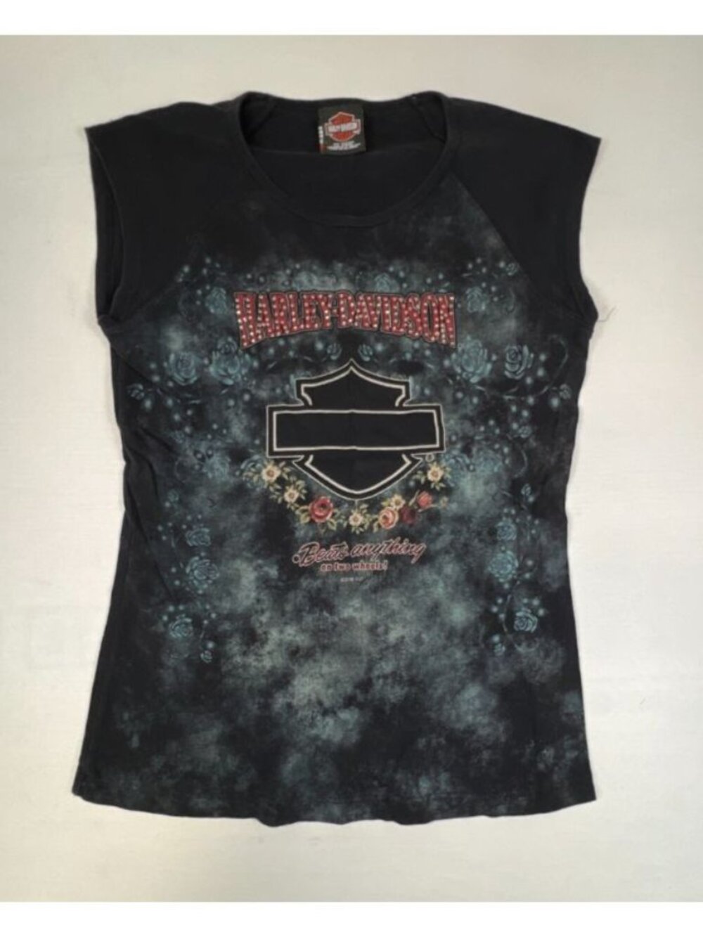 Vintage Harley-Davidson Women’s Tank Top L Biggs Oceanside CA Rhinestone Roses